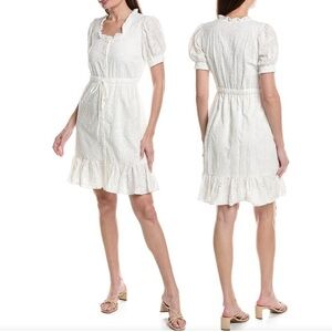 Nanette Lepore Mila  Puff Sleeve Embroidered Eyelet Dress Cottagecore White 10